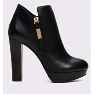 Aldo Sleek Black Leather Platform Heel Ankle Boots Size 7.5